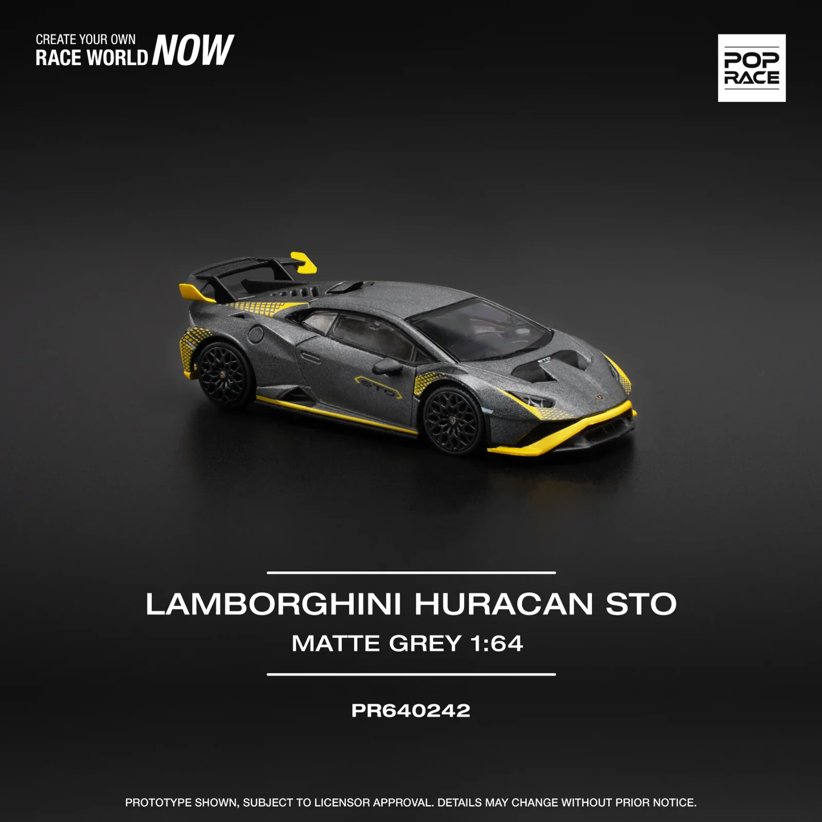 Pop Race Lamborghini Huracan STO - Grey/Yellow 1/64 Scale Diecast Model