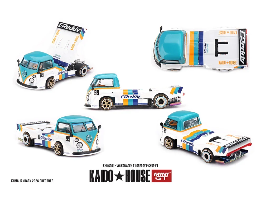 Kaido House #261 Volkswagen T1 Kaido Greddy Pickup V1 1/64 Scale Diecast Model
