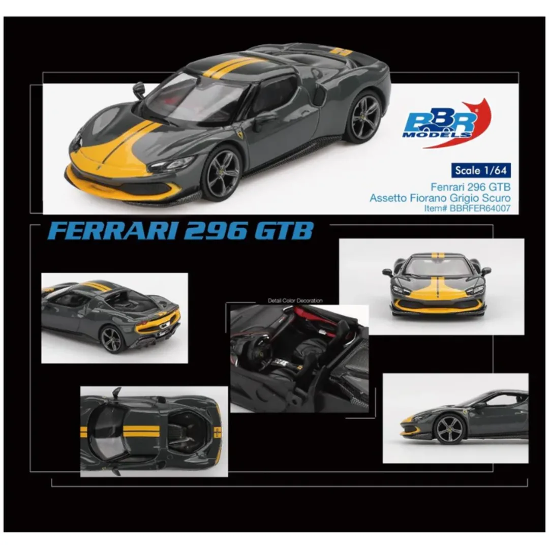 BBR BBR Ferrari 296 GTB Assetto Fiorano Grigio Scuro 1/64 Scale Diecast Model