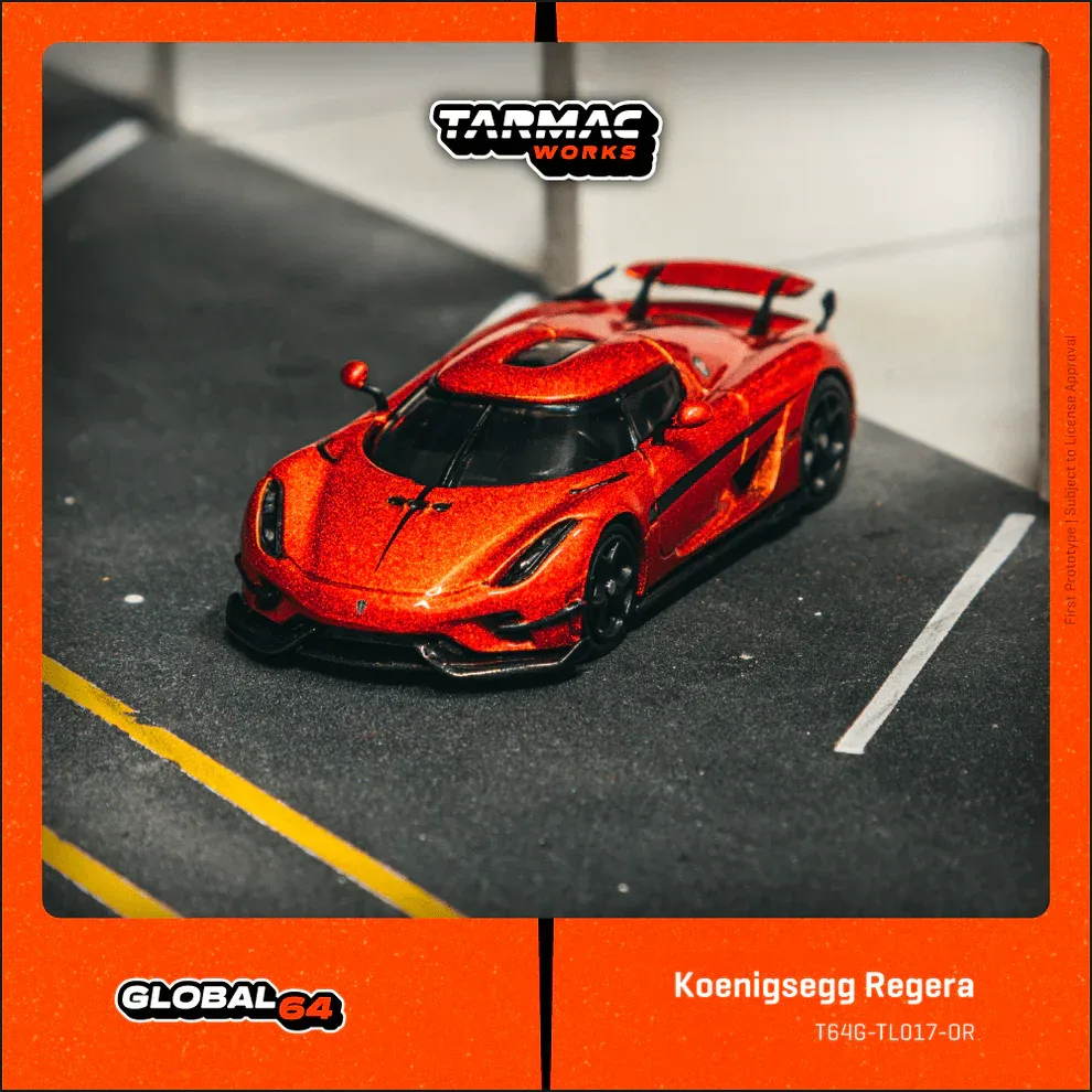 Tarmac Works Koenigsegg Regera Orange Metallic Black Stripes - Tarmac Works GLOBAL64 1/64 Scale Diecast Model