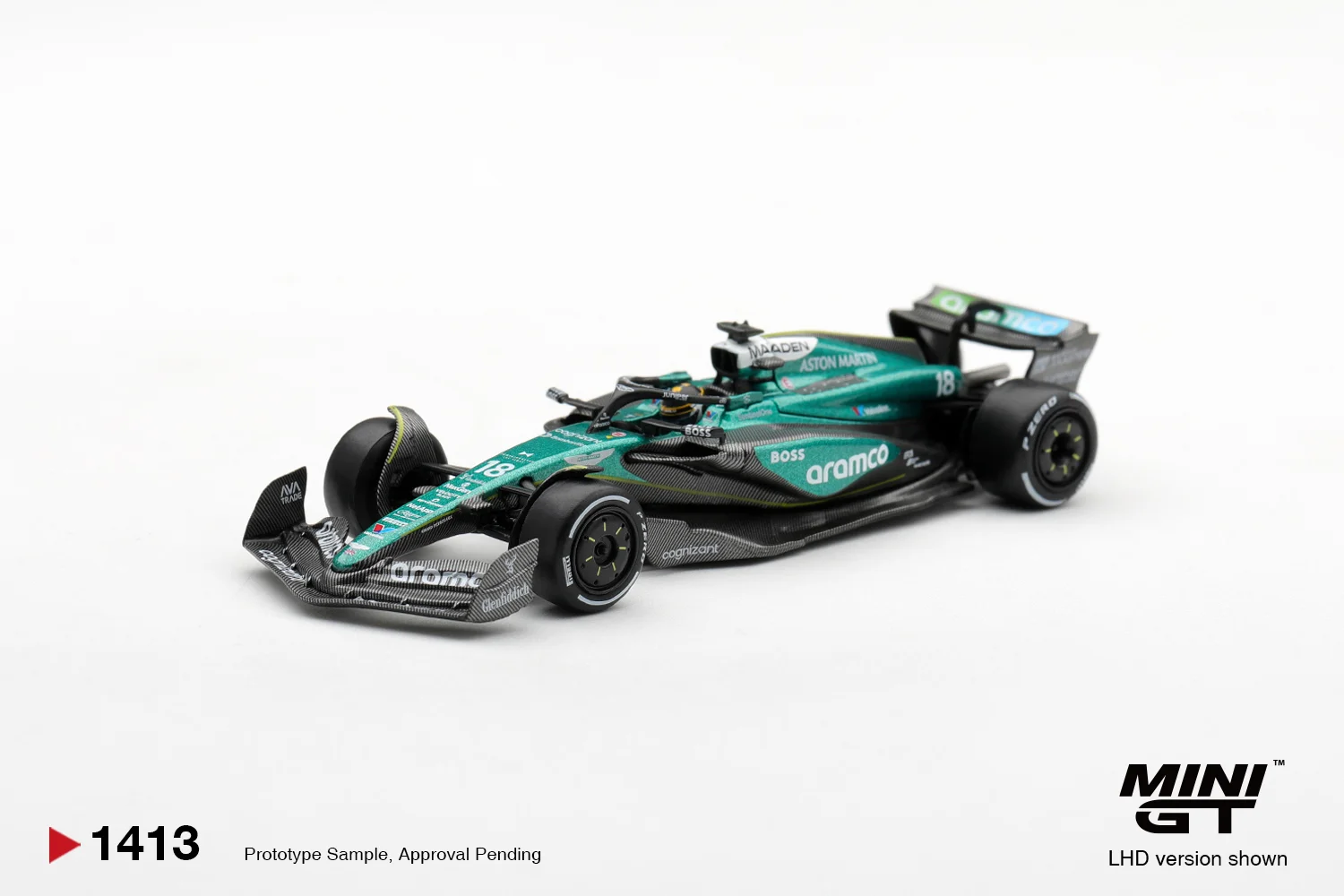 Mini GT #1413 Aston Martin AMR24 \#18 Lance Stroll 2024 Las Vegas GP 1/64 Scale Diecast Model