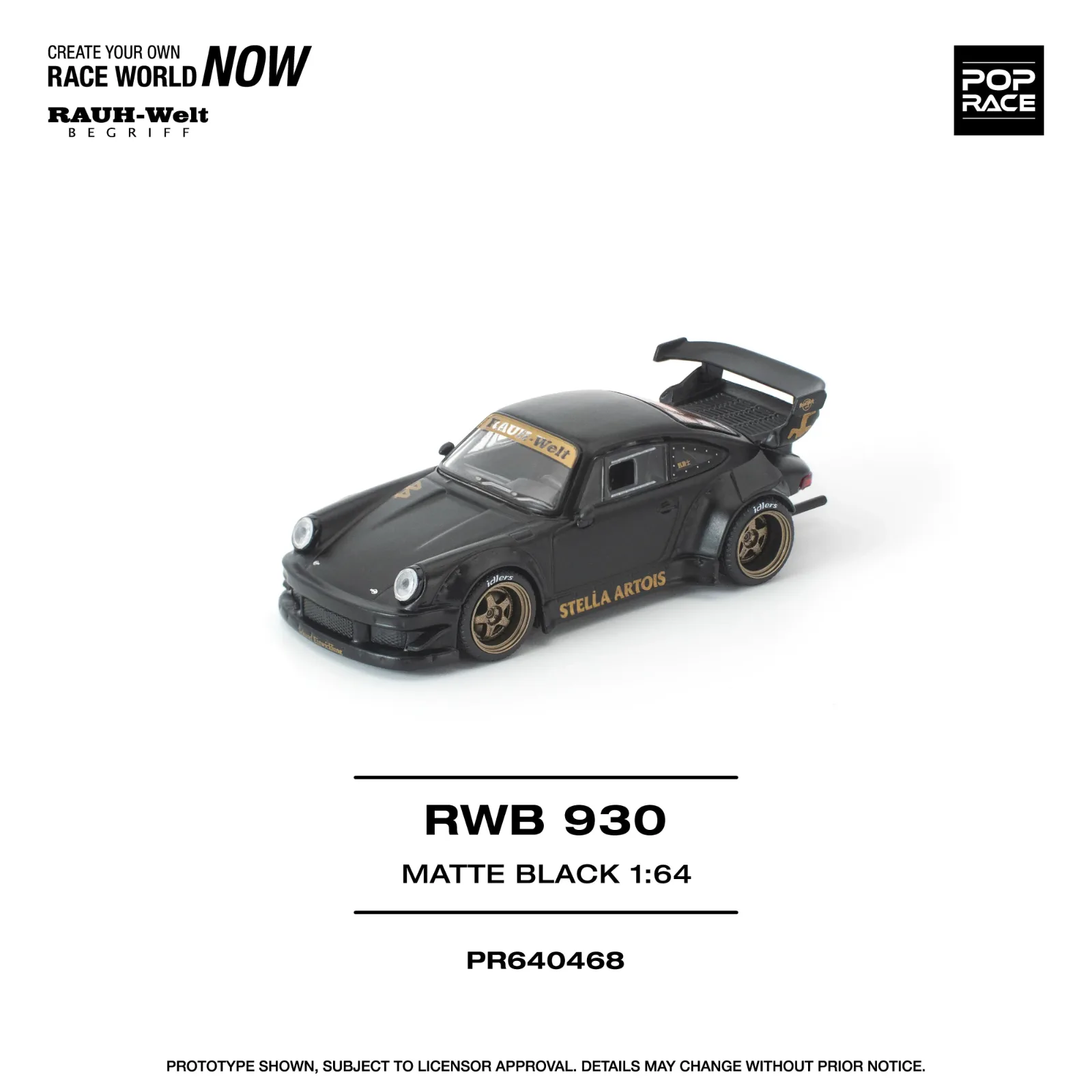 Pop Race RWB 930 Matte Black "Stella Artois" 1/64 Scale Diecast Model