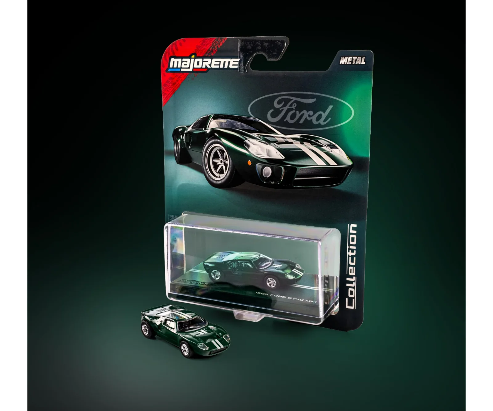 Majorette 1966 Ford GT40 Mk1 - British Racing Green 1/64 (Acrylic Case) Scale Diecast Model