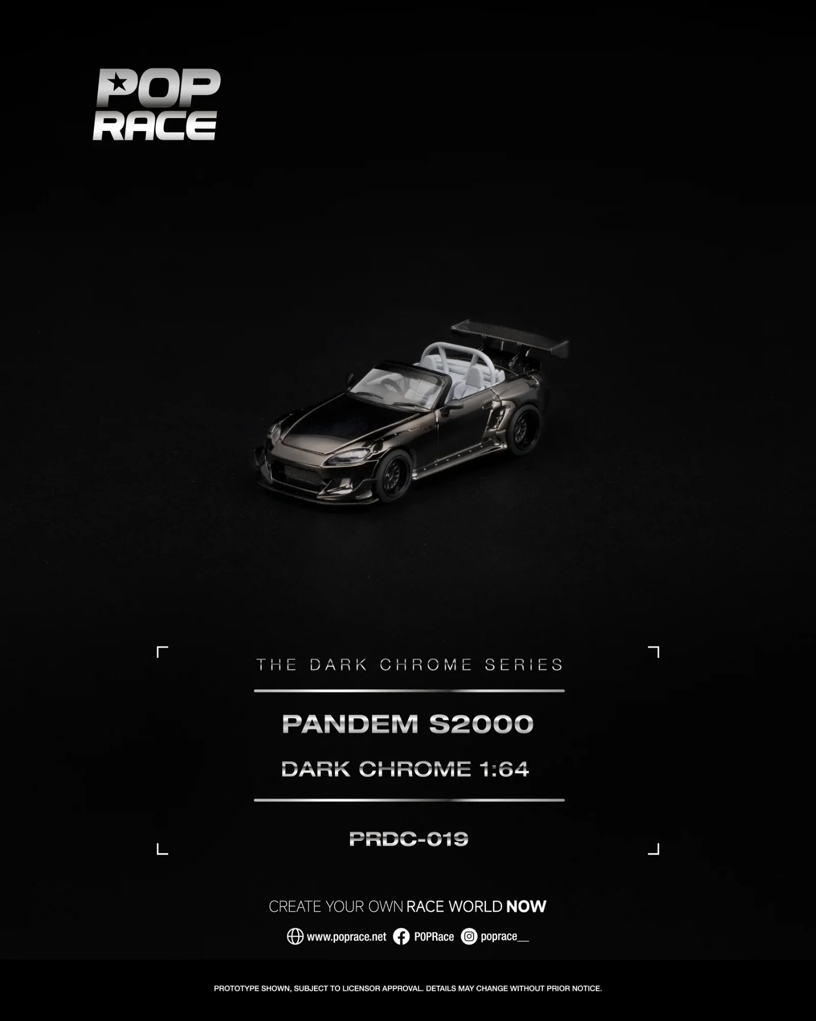 Pop Race Honda S2000 Pandem - Dark Chrome Series 1/64 Scale Diecast Model
