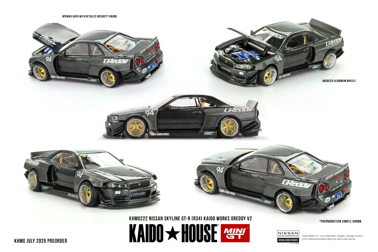 Kaido House #222 Nissan Skyline GTR R34 Greddy V2 1/64 Diecast