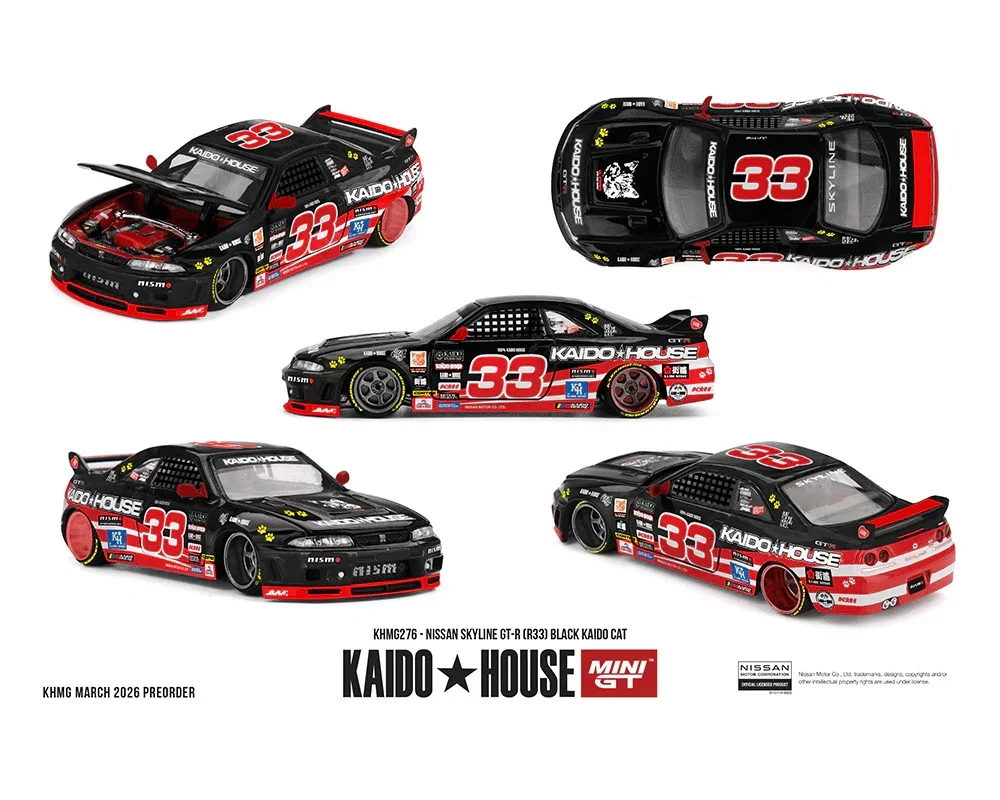 Kaido House Nissan Skyline GT-R (R33) "Black Kaido Cat" 1/64 Scale Diecast Model
