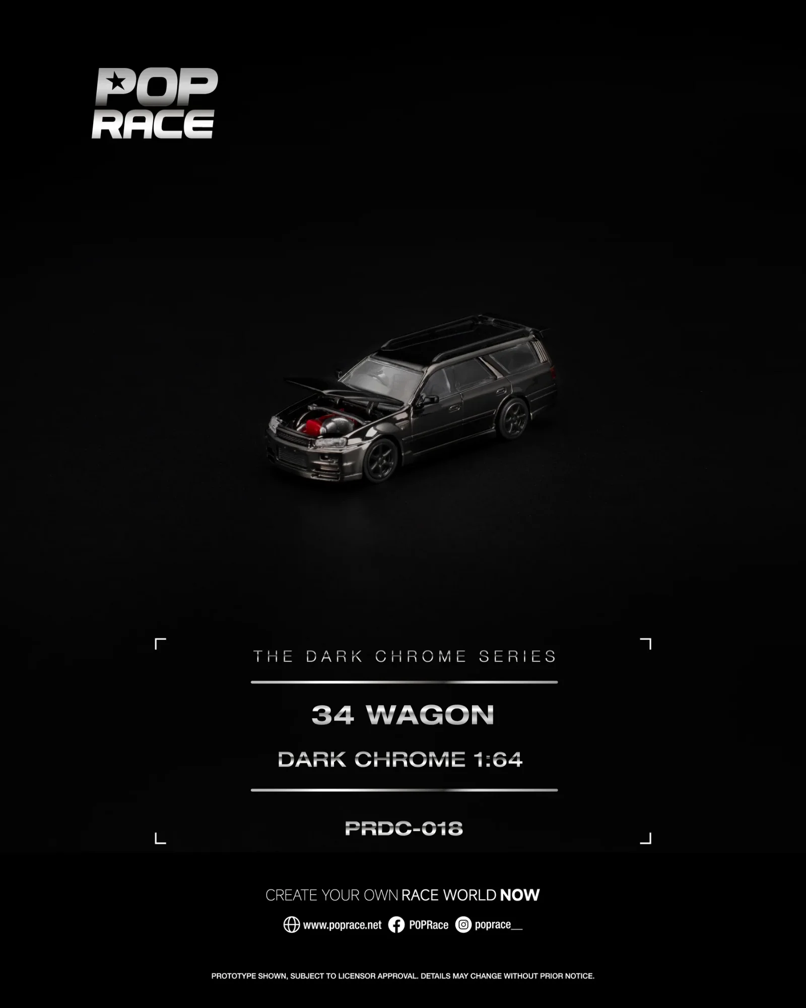 Pop Race Nissan Stagea (R34 Face) Wagon - Dark Chrome 1/64 Scale Diecast Model