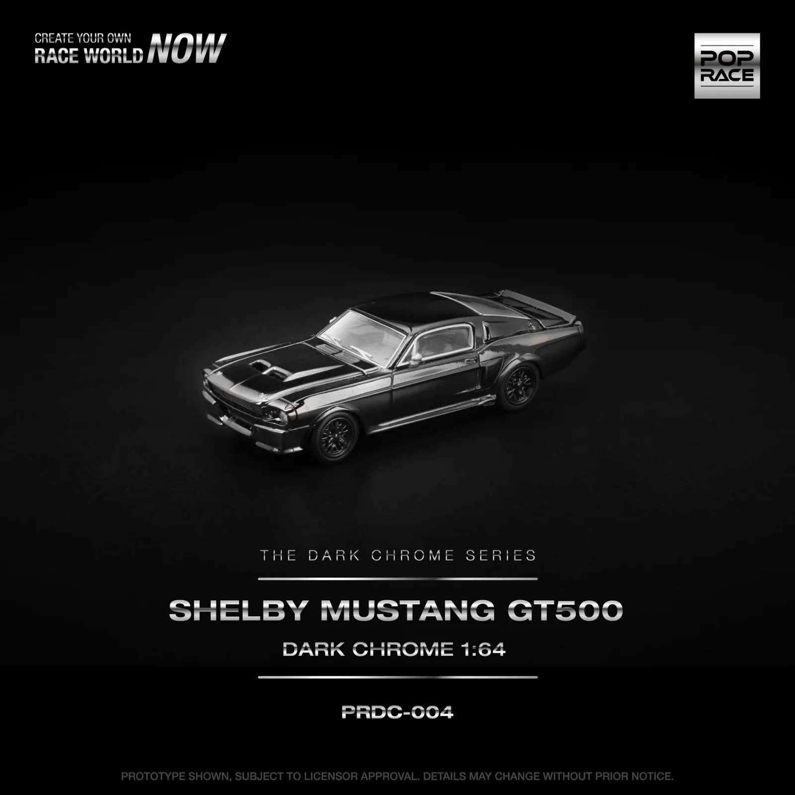 Pop Race Shelby Mustang GT500 - Dark Chrome 1/64 Scale Diecast Model