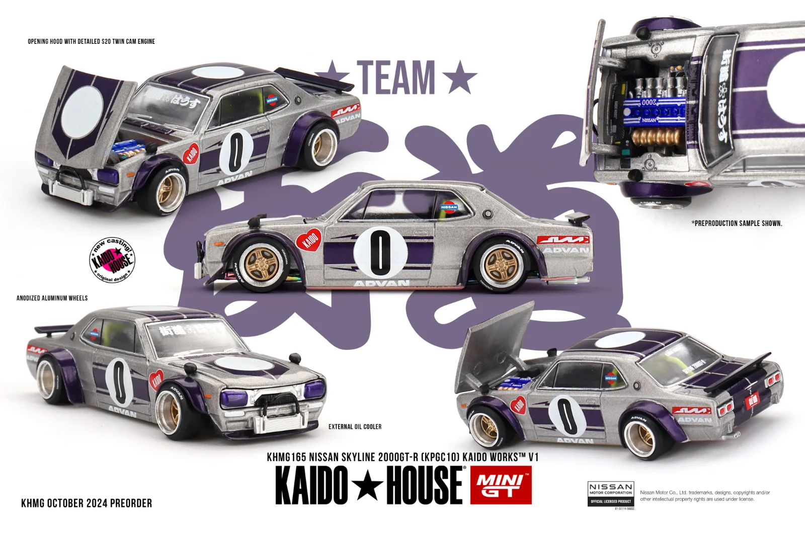 Mini GT x Kaido House #165 Nissan Skyline 2000GT-R (KPGC10) Kaido Works V1 - Kaido House 1/64 Scale Diecast Model