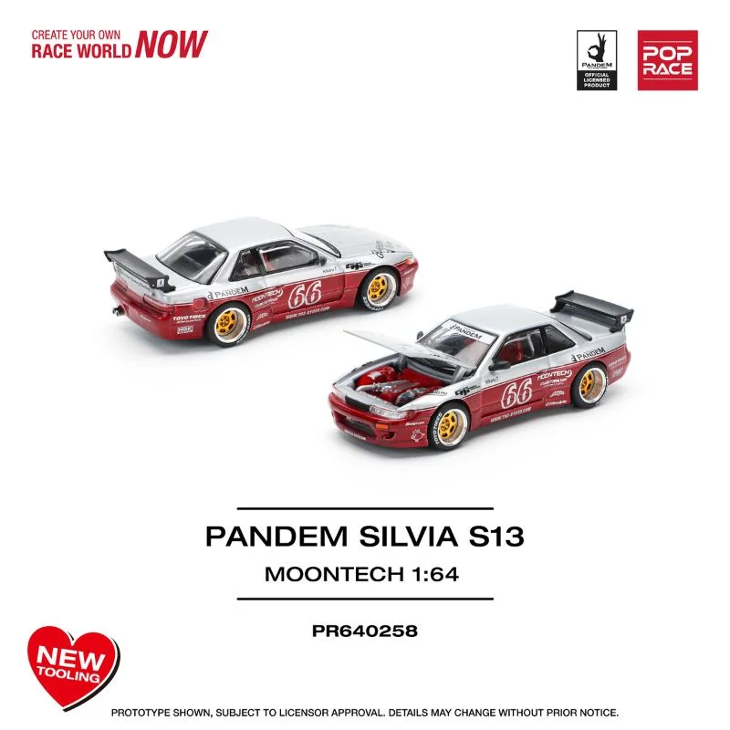 Pandem S13 Red/White - Pop Race 1/64 Scale Diecast Model