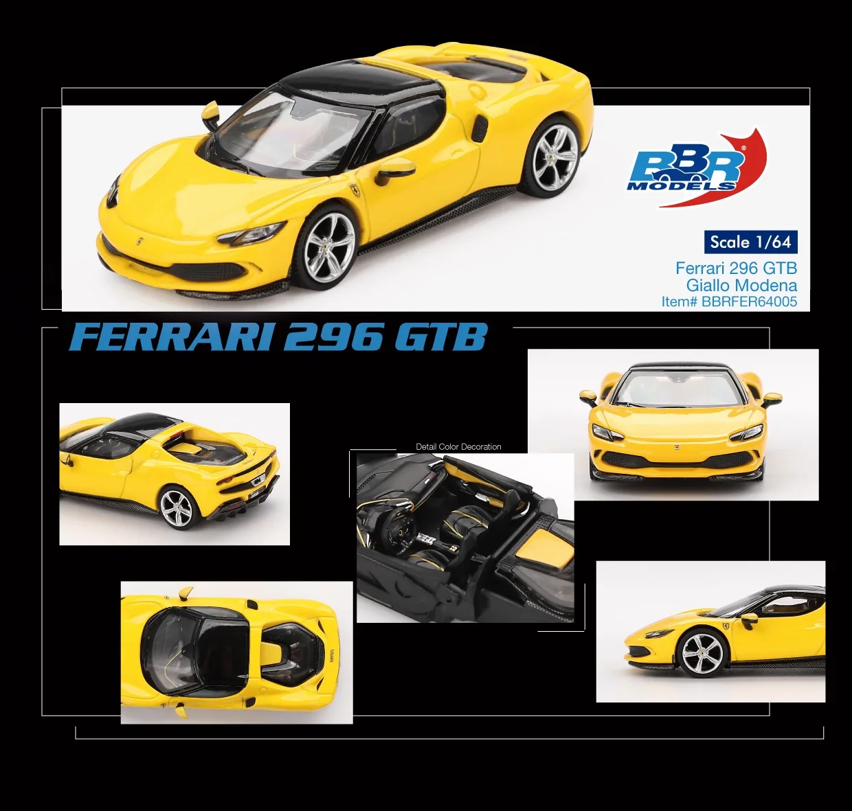 BBR BBR Ferrari 296 GTB Giallo Modena 1/64 Scale Diecast Model